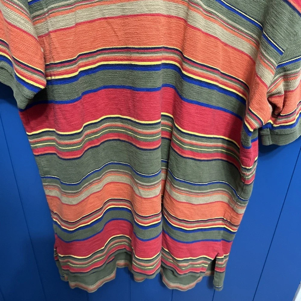 Polo Ralph Lauren Mens L Striped Polo Green Orange Red Yellow Pony 90s‎ Urkel